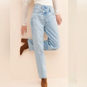 AGOLDE Women's Light Blue high rise slouchy cross cross jeans EUC size 25
